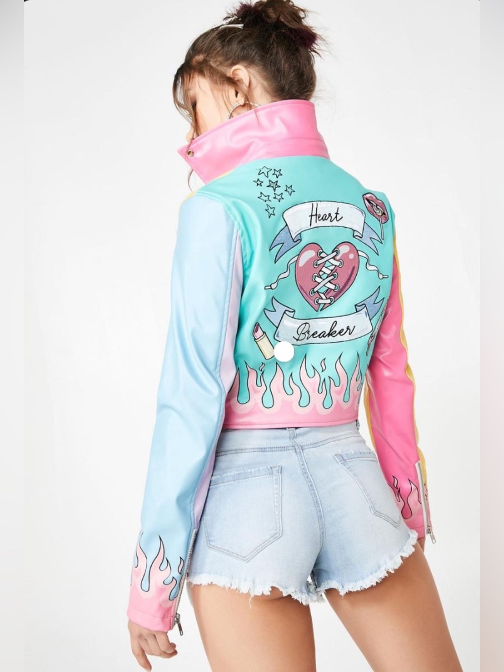 Sugar Thrillz By Dolls Kill Heartbreaker Embroidered Moto Jacket Size Large